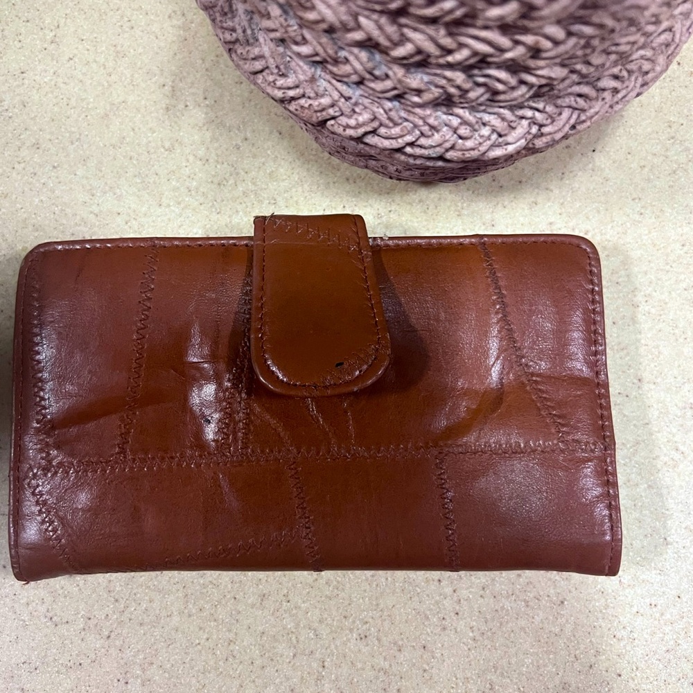 1970s Patchwork Leather Wallet Vintage Clutch Billfold